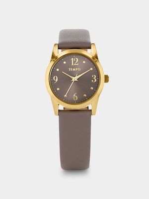 Tempo Women’s Gold Plated Taupe Dial Taupe Leather Watch