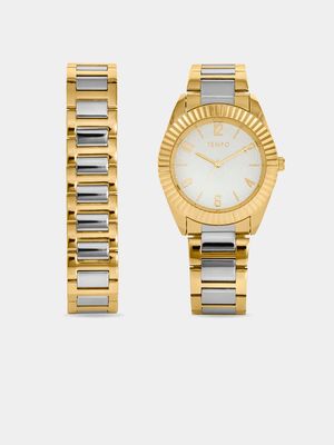Tempo Men’s Gold & Silver Tone Bracelet Watch Set