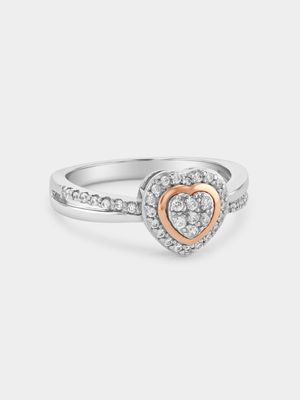 Rose Gold & Sterling Silver Lab Grown Diamond Heart Halo Ring
