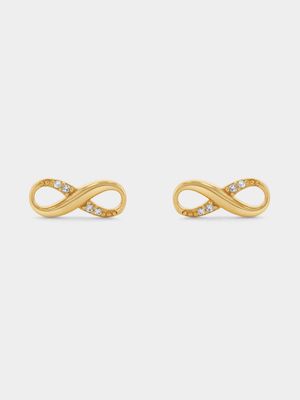 Gold Plated Sterling Silver Cubic Zirconia Infinity Stud Earrings