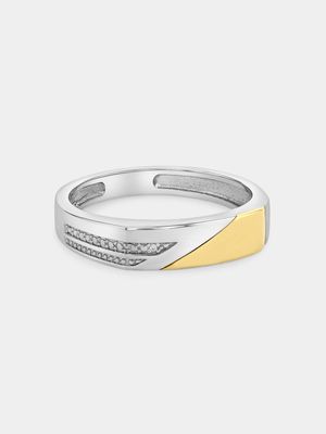 Yellow Gold & Sterling Silver Diamond Diagonal Ring