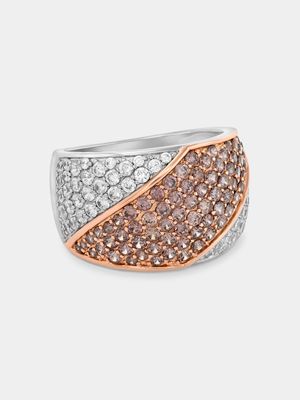 Cheté Rose Plated Sterling Silver Champagne Cubic Zirconia Pavé Wrap Ring
