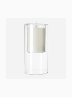 led candle in glass holder white 10 x 20cm