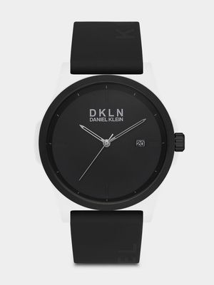 Daniel Klein Silver Plated Black Dial Black Silicone Watch