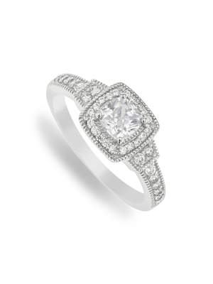 Sterling Silver & Cushion-Cut Cubic Zirconia Halo Ring