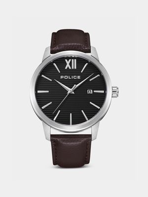 Police Men's Bedum Stainless Steel & Brown Leather Watch