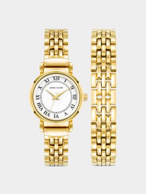 Anne Klein Gold Plated Watch & Bracelet Set