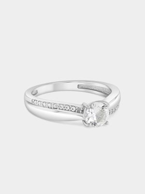 Sterling Silver Diamond & Created White Sapphire Solitaire Twist Ring