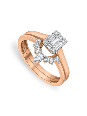 Rose Gold 0.35ct Diamond Cluster Cushion Tiara Twinset Ring