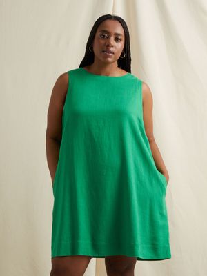 Women's Canvas Linen Shift Dress Green