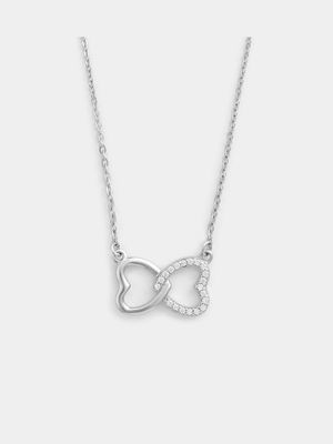Sterling Silver Cubic Zirconia Linked Hearts Pendant