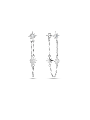 Sterling Silver Cubic Zirconia Starburst Women’s Chain Drop Earrings