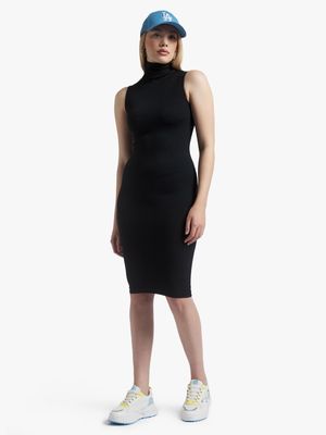 Women's Black Seamless Turtleneck Dress