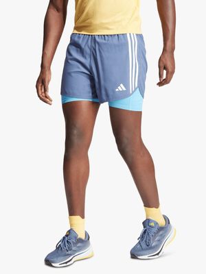 Mens adidas Own The Run 3-Stripes 2-In-1 Blue Shorts