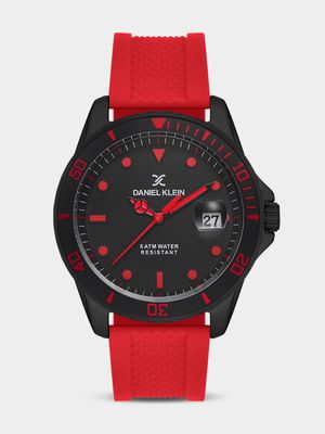 Daniel Klein Black Plated Black Dial Red Silicone Watch