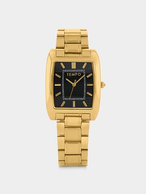 Tempo Men’s Gold Plated Rectangle Black Dial Bracelet Watch