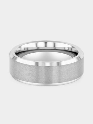 Tungsten Brushed Centre Beveled Edge Ring