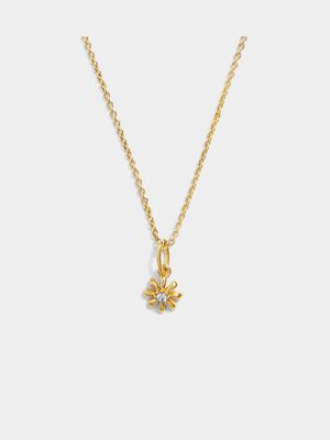 18ct Gold Plated Open Daisy Centre CZ Pendant on Chain