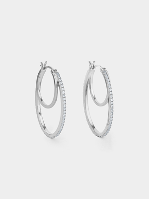 Cheté Sterling Silver Cubic Zirconia Women’s Large Oval Double Hoop Earrings