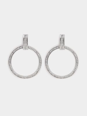 Women's Silver Large Diamante Hoop Earrings