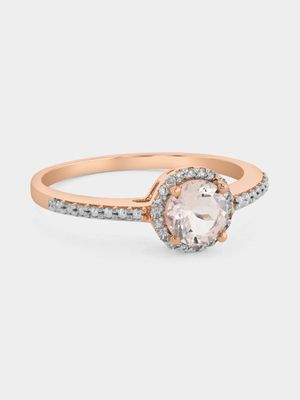 Rose Gold Pink Morganite & 0.06ct Diamond Round Halo Ring