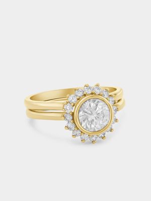 Yellow Gold Cubic Zirconia Round Halo Twinset Ring