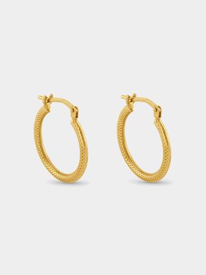 Yellow Gold & Sterling Silver Textured Hoop Earrings