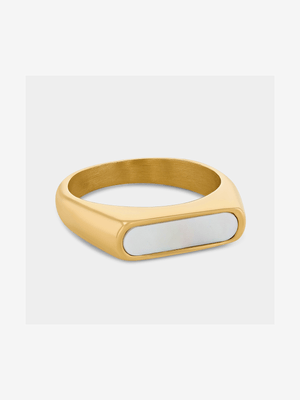 Stainless Steel Gold Plated Mother Of Pearl Men’s Skinny Ring