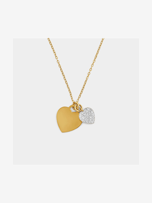 Yellow Gold & Sterling Silver Plain and Crystal Heart Pendant on a chain