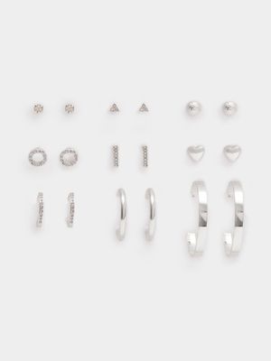 Women's Silver 9-Pack Earrings