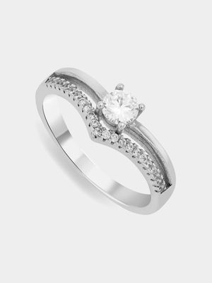 Sterling Silver & Cubic Zirconia Wishbone Promise Ring