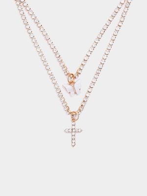 Women's Gold Diamante & Pendant Necklace