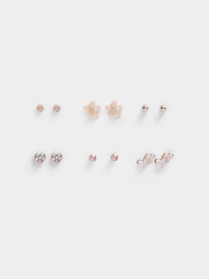 Girl's Rose Gold 6-Pack Earrings