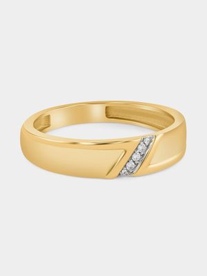 Yellow Gold Earth Grown Diamond Diagonal Design Wedding Band