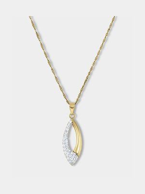 Yellow Gold & Sterling Silver Crystal Long Oval Pendant on a Chain