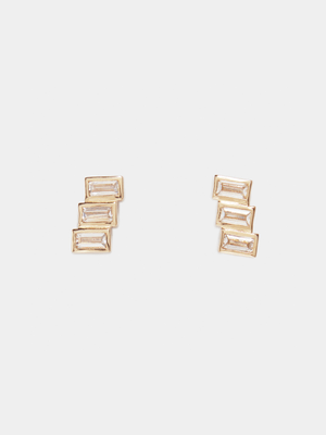 18ct Gold Plated Cluster Baguette Stud Earrings