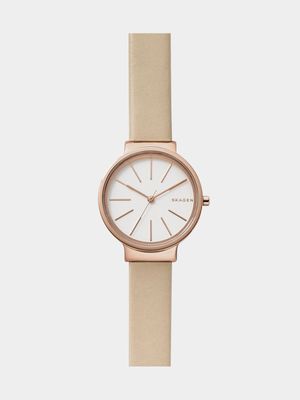 Skagen Women's Ancher Rose Gold Plated Stainless Steel & Beige Leather Watch