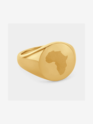 Stainless Steel Gold Plated  Africa Round Signet Ring