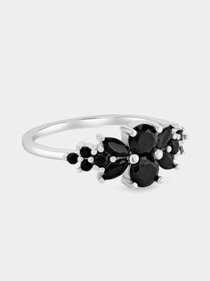 Sterling Silver Black Cubic Zirconia Bloom Cluster Ring