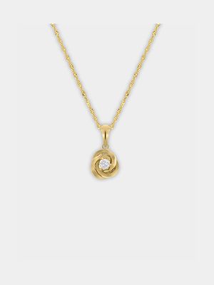 Yellow Gold and Cubic Zirconia Women's Flower Pendant on a  Chain