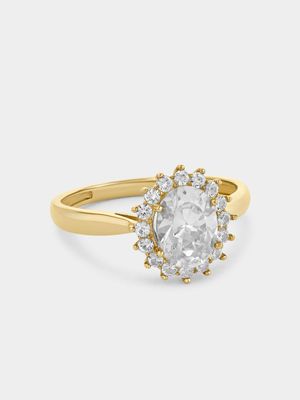 Yellow Gold Cubic Zirconia Oval Halo Ring