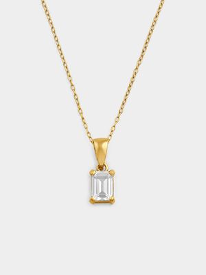 Gold Plated Sterling Silver Cubic Zirconia Baguette Solitaire Pendant