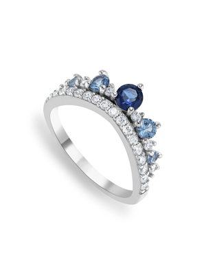 Sterling Silver Created Blue Sapphire & Cubic Zirconia Tiara Ring