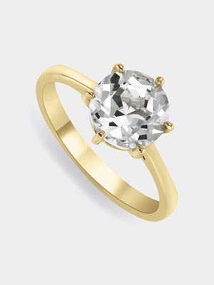 Yellow Gold Cubic Ziconia, Classic Solitaire Ring