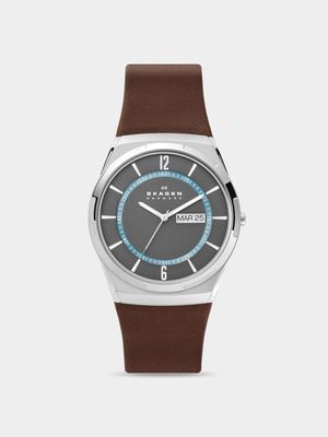 Skagen Men's Melbye Silver Plated Stainless Steel & Brown Leather Watch