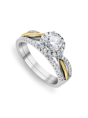 Sterling Silver & Yellow Gold, Cubic Zirconia Twist Halo Cubic Zirconia Twinset Ring
