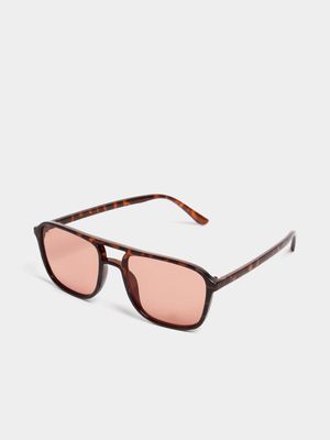 Women's Brown Square Aviator Sunglasses