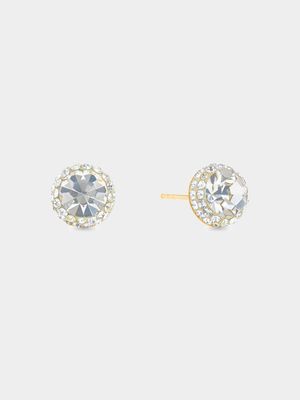 Sterling Silver & Yellow Gold,Crystal Halo Stud Earrings