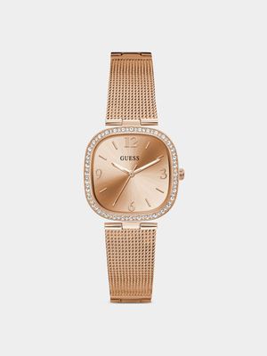 Guess Tapestry Rose Plated Stainless Steel Mesh Watch