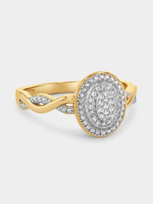 Yellow Gold 0.13ct Diamond Oval Halo Cluster Ring